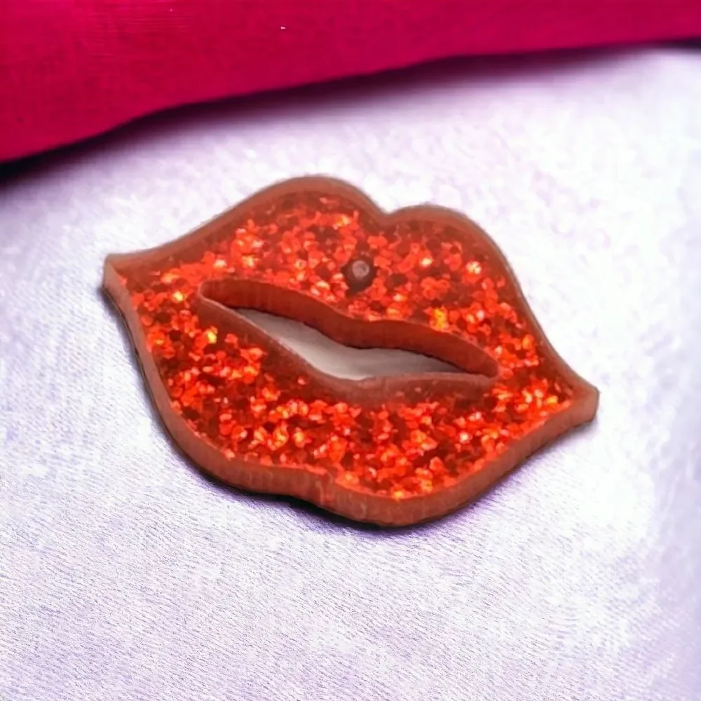 Red Glitter Lip Stud Earrings Tiny Sparkly Kiss Playful Acrylic Girl's Night
